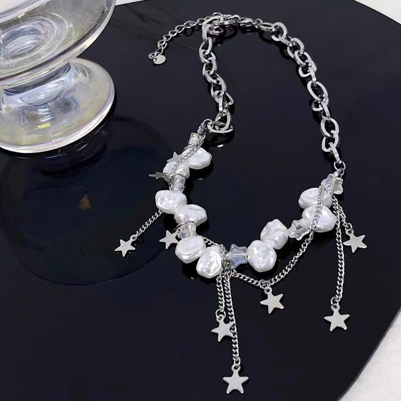 New pearl star fringe splicing necklace women's niche light luxury design temperament collarbone chain jewelry women
