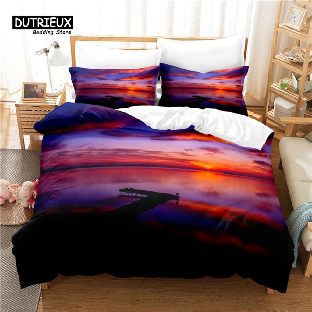 Sunset Bedding Set, 3Pcs Duvet Cover Set, Soft Comfortable Breathable Duvet Cover, For Bedroom Guest Room Decor