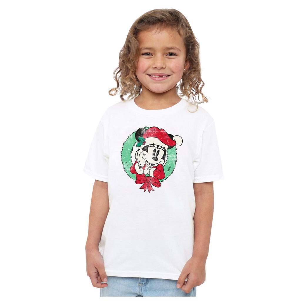 Disney Childrens/Kids Minnie Mouse Wreath Christmas T-Shirt