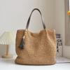 WISHOW Women's Straw Tote Bag with Tassel, Large Capacity, Perfect for Commuting, Beaches, and Resorts (Brown)