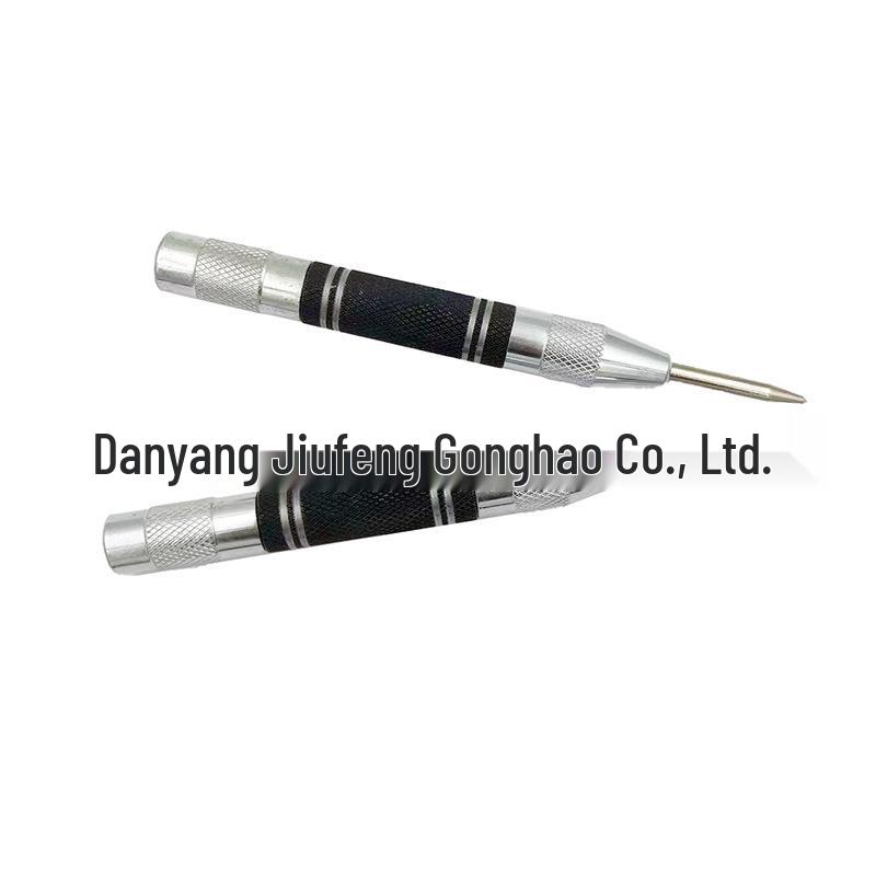 Cross-Mirror Silver-Black Semi-Automatic Center Punch: High-Precision Spring Locator