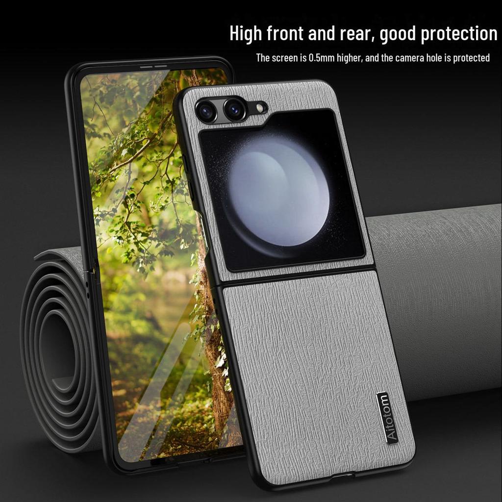 Samsung Z Flip5 Ultra-Thin Hard Shell Protective Case for Folding Screen – W23Flip Bark Design.