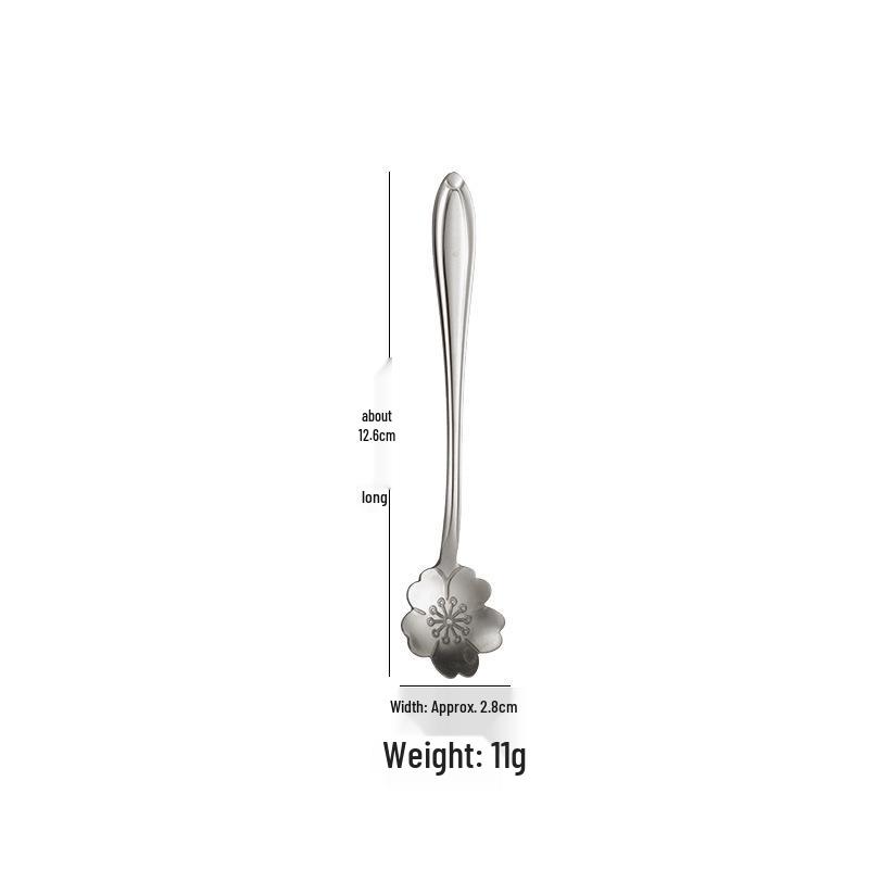 Cherry Blossom Stainless Steel Spoon - Gold, Long-Handled Stirring or Short-Handled Floral Dessert Spoon Silver Long Handle Rose (No Bag)