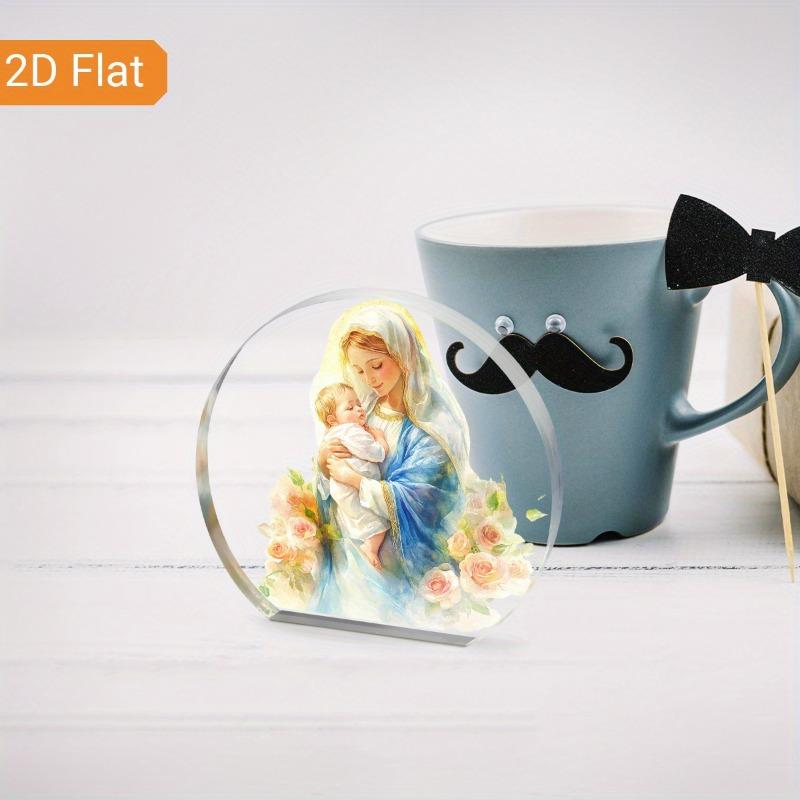 2D Flat Vintage Virgin Mary & Jesus Acrylic Desk Decor Plaque, Floral Garland Design, Suitable for Wall Decoration, Porch, Room, Villa, Accents Home,