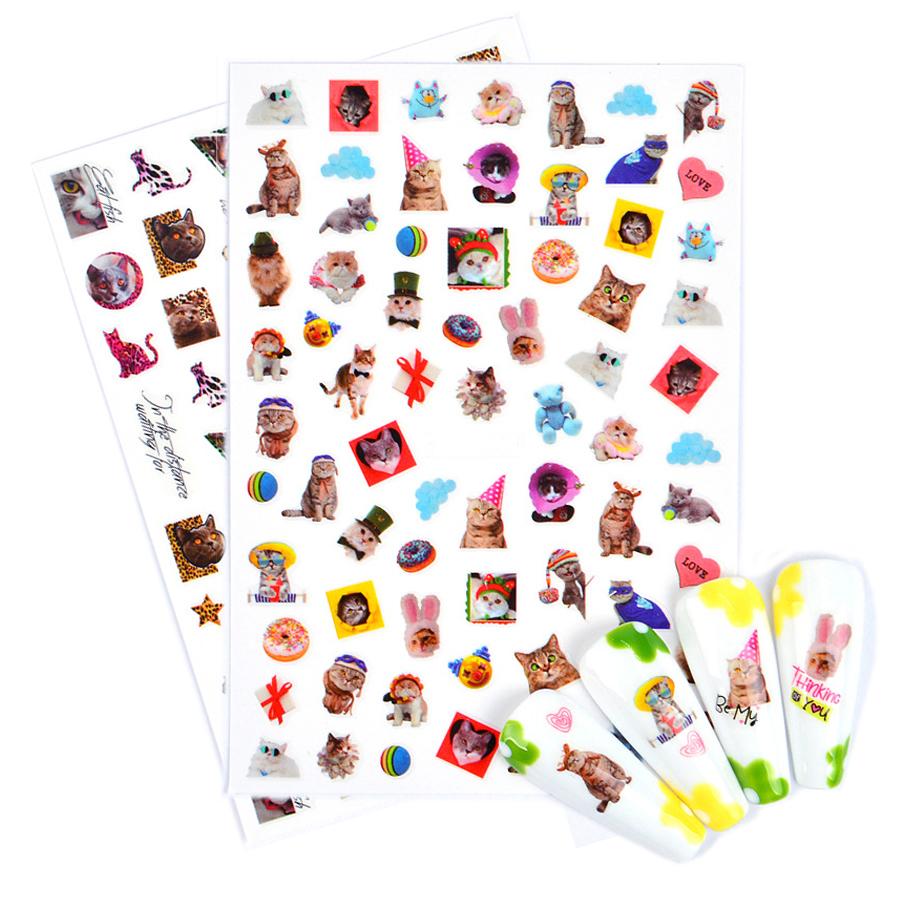 

2 листа милых наклеек для ногтей с кошачьими лапками, самоклеящиеся наклейки для ногтей для украшения маникюра