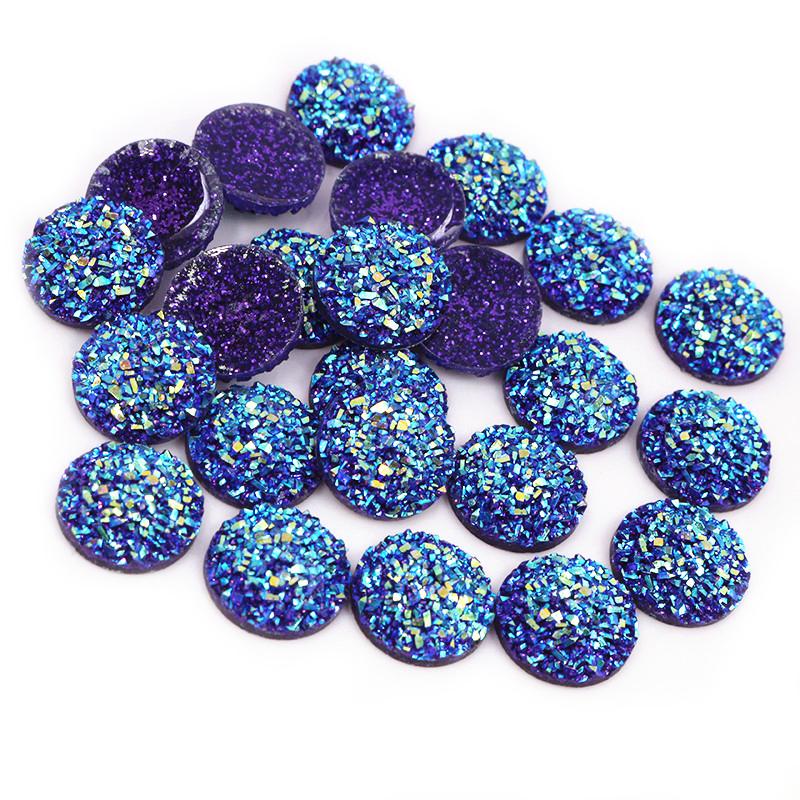 New Fashion 40pcs 12mm Mix Blue Colors Flower Style Flat back Resin Cabochons Cameo
