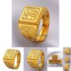 Stylish Square Lucky Wealth Men's Ring Adjustable Gold Plated Fashion Accessory