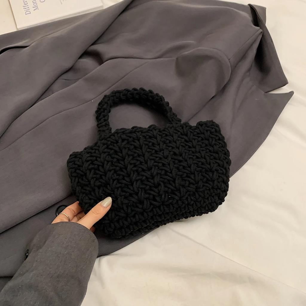 Knitting Basket Bag Women Handbag  Summer Beach Bag Boho Polyester Rope Handmade Woven Bag Female Designer Hand Bag