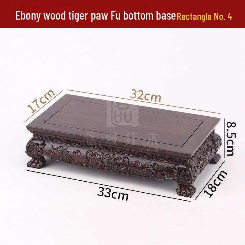 Ebony Rosewood Jade Bonsai Buddha Vase Base - Carved Solid Wood Ornament Stand
