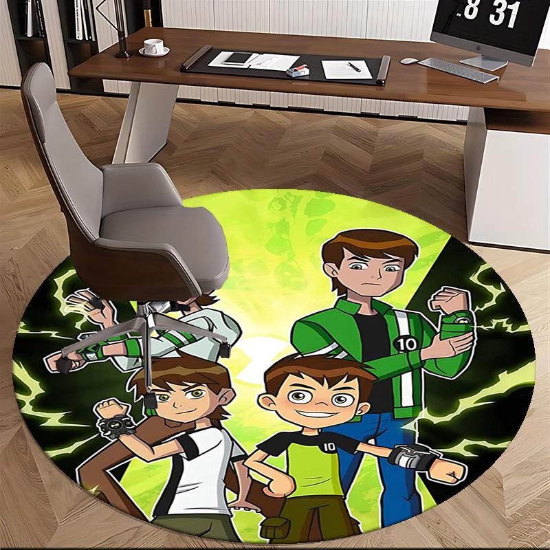 1pc Ben 10 Alien Force Round Carpet - Anime Design Office Chair Mat, Non-Slip Rug for Home Decor, Living Room, Bedroom