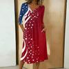 Women's Casual 3/4 Sleeve Button Front Midi Dress with Independence Day Print Loose Fit Comfortable Style