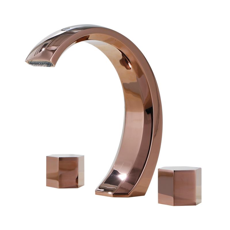 Light Luxury Bathroom Basin Faucet Gun Gray Copper Three Holes Two Handles Hot Cold Mixed Water Faucet Household  Basin Tap