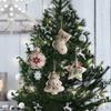 New Christmas Linen Pendant Printed Five-pointed Star Christmas Tree Shopping Mall Decoration Small Pendant