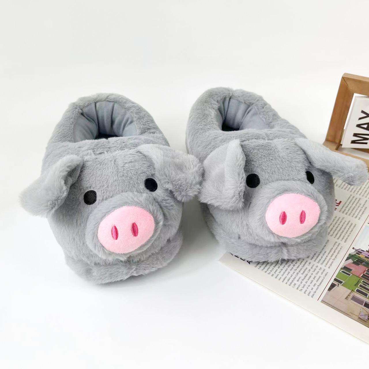 

Милая свинья зимние новые женские тапочки с каблуком, теплые тапочки с мягким мехом для дома, удобные пушистые домашние тапочки для девочек, обувь с героями мультфильмов One Size серый