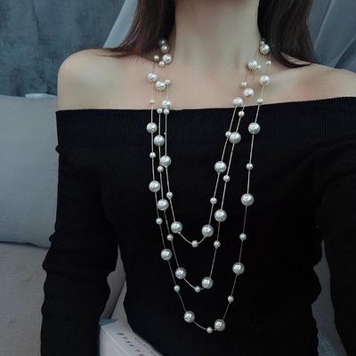 Korean Fashion Long Pearl Necklace Femininity Light Luxury High-end Sweater Chain Versatile Autumn and Winter Necklace Wholesale