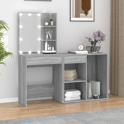 Vidaxl Dressing Table With LED Lighting And Cabinet, Sonoma Grey Oak
