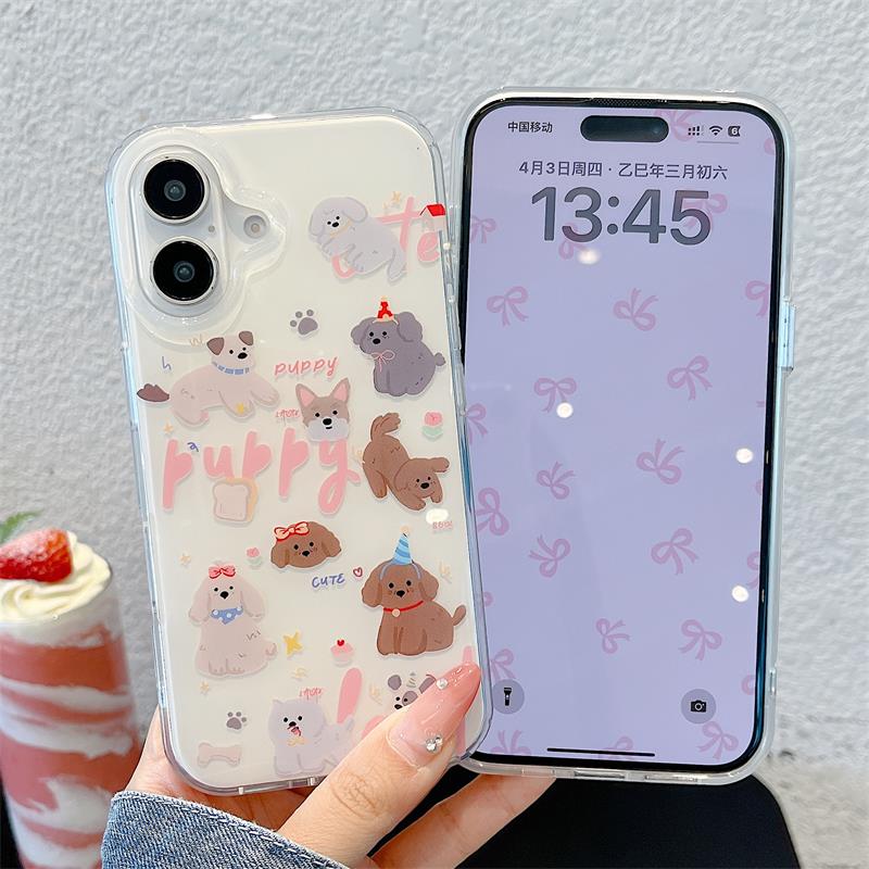 Cartoon Cute Graffiti Puppy White Background Phone Case For iPhone 16 15 14 13 12 11 Pro Max 16E X XR XS Max 7 8 Plus Soft Cover