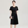 Elegant Slimming Pleated Short Sleeve Waist-Cinching Dress for Spring/Summer