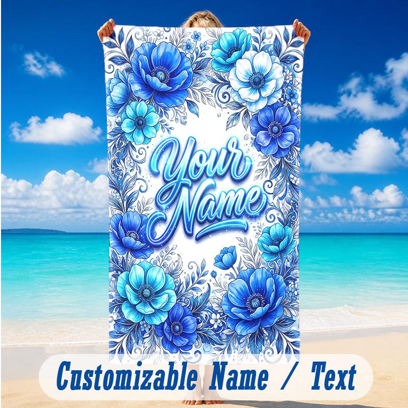Floral Garden Theme Beach Towel Personalized Custom Name & Text Soft Quick Dry Beach Towel for Swimming Travel