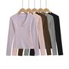 American Spicy Girl Deep V-Neck Long Sleeve Crop Top: Women's Slimming Waist, Regular Shoulder T-shirt for Autumn/Winter