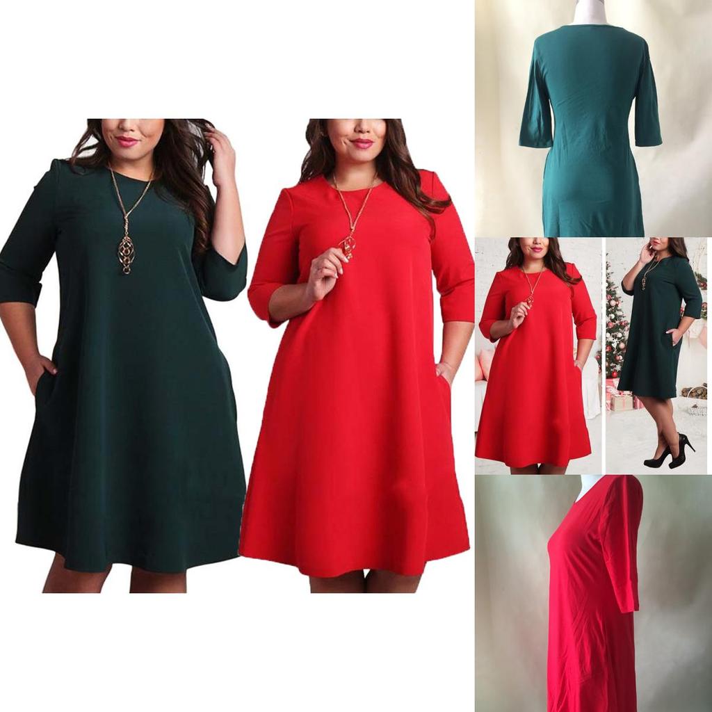Premium Quality Plus Size Women Red Green Color Printed Round Neck Dress For All Occasions