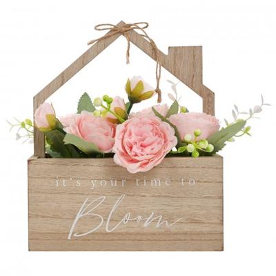 Landleben Es ist Ihre Zeit zu blühen Holzhaus Pflanzgefäß mit Kunstblumen