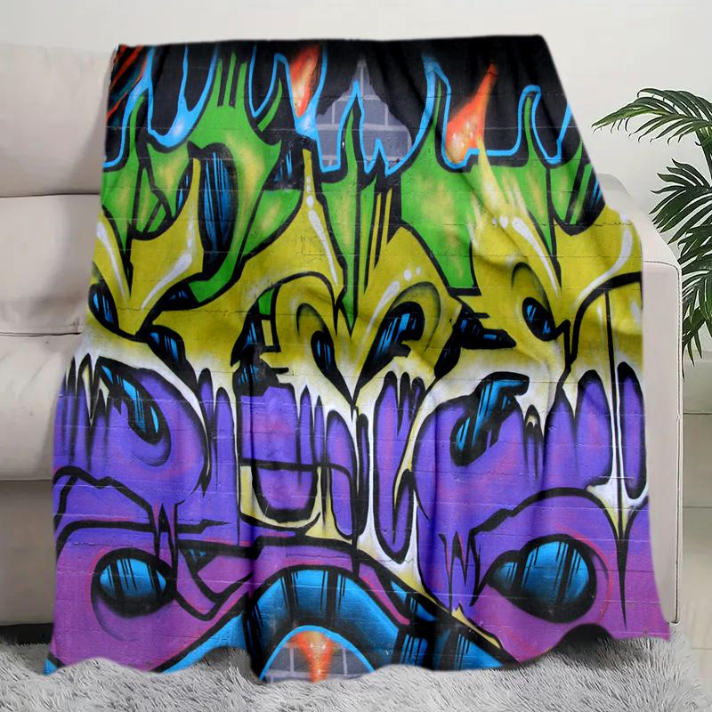 Graffiti Print Blanket Soft Comfortable All Seasons Suitable Sofa Office Nap Travel Birthday Gift Christmas Present