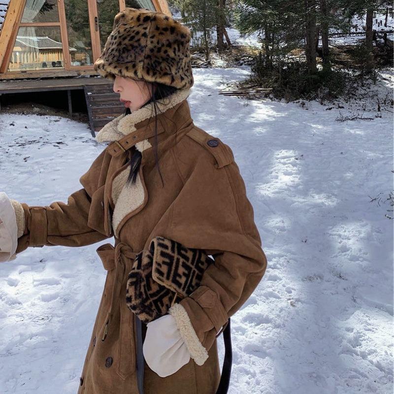 Fur Integrated Imitation Suede Lamb Wool Coat Women's New Winter Thickened Warm Knee Long Coat