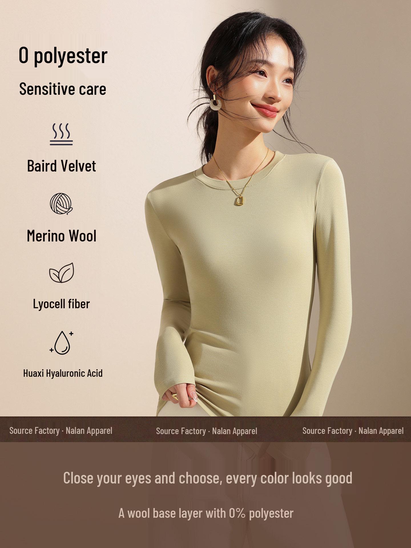 

Women s Wool Round Neck Long Sleeve Base Layer Shirt, White, 2025 Style, Warm & Skin-Friendly for Autumn/Winter L (100-115 lbs)