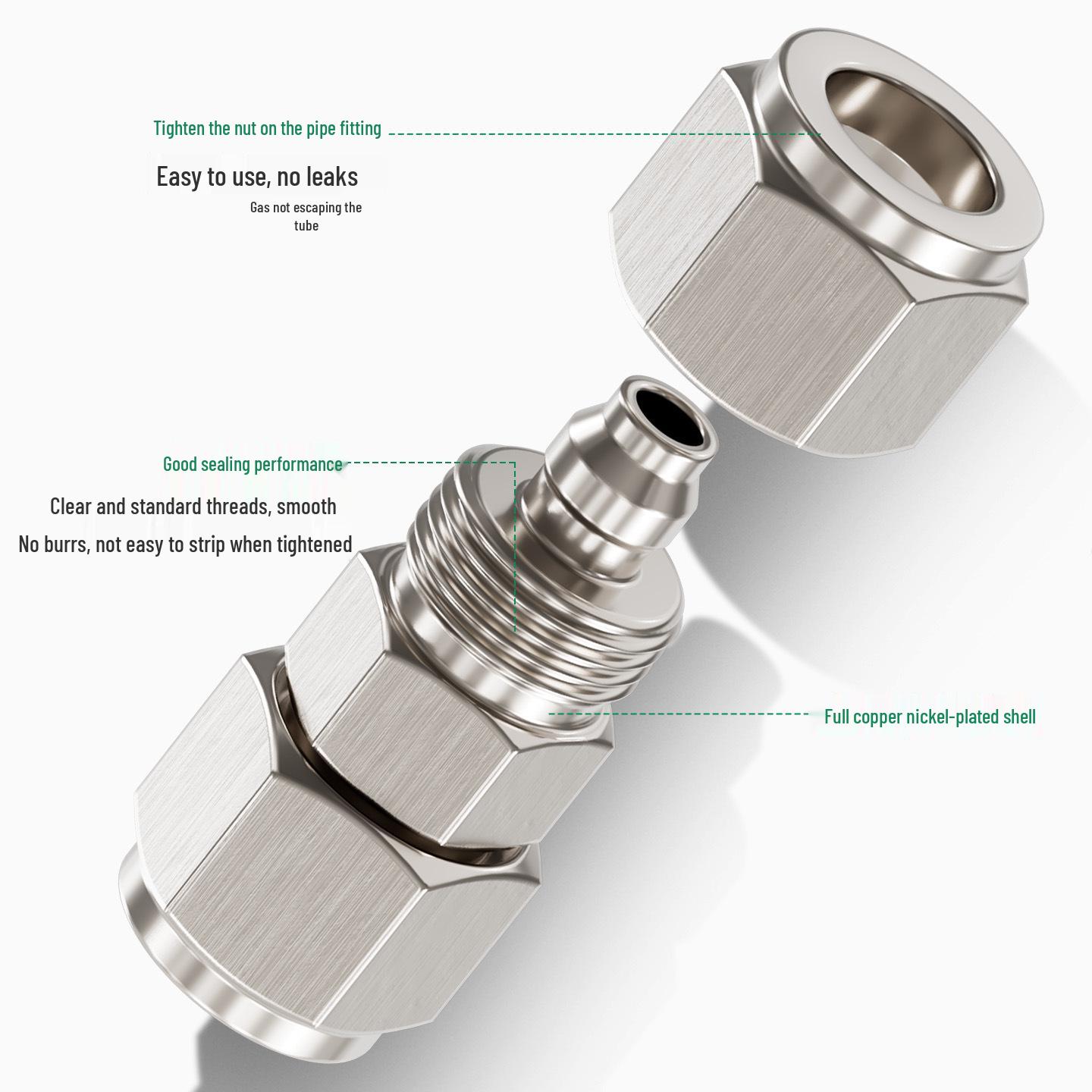 Nickel-Plated Copper Quick Connect Air Fitting with Lock Nut for 4-14mm Tubes Nickel Plated Copper Quick Connect PU Tube 10mm