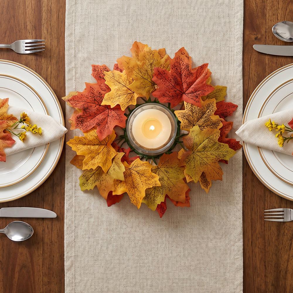 1PC Artificial maple leaf candlestick wreath, photography prop, home decor, party decoration.