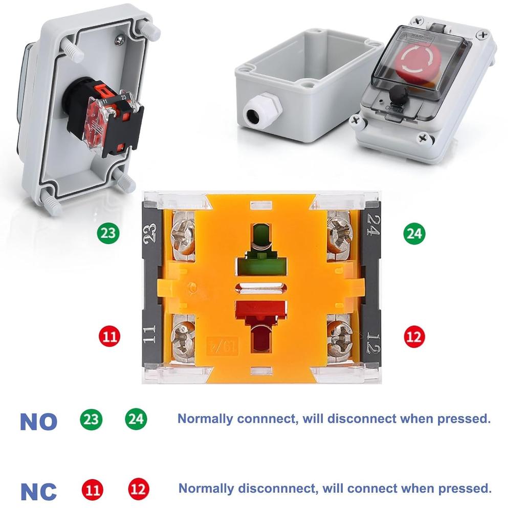 Emergency Stop Button with Box, Emergency Shut Off Switch E-Stop Push Button Switches Box Waterproof for Outdoor use, IP67 660V 10A