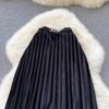 2025 Korean Style High Waist Pleated Velvet Skirt Versatile Hip Covering Thin Medium And Long A-Line Skirt