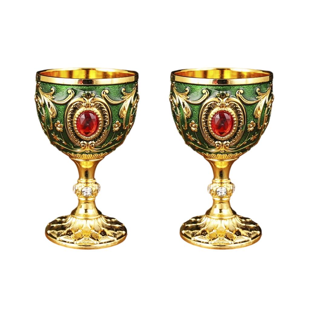 2Pcs Vintage Medieval Goblet Drinking Glass Metal Wine Glass Decoration Drinkware Metal Wine Glass Decoration Drink Cup