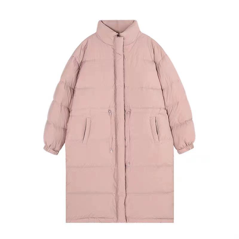Knee-length big quilt down jacket women's 2024 winter thickened waist drawstring bread jacket