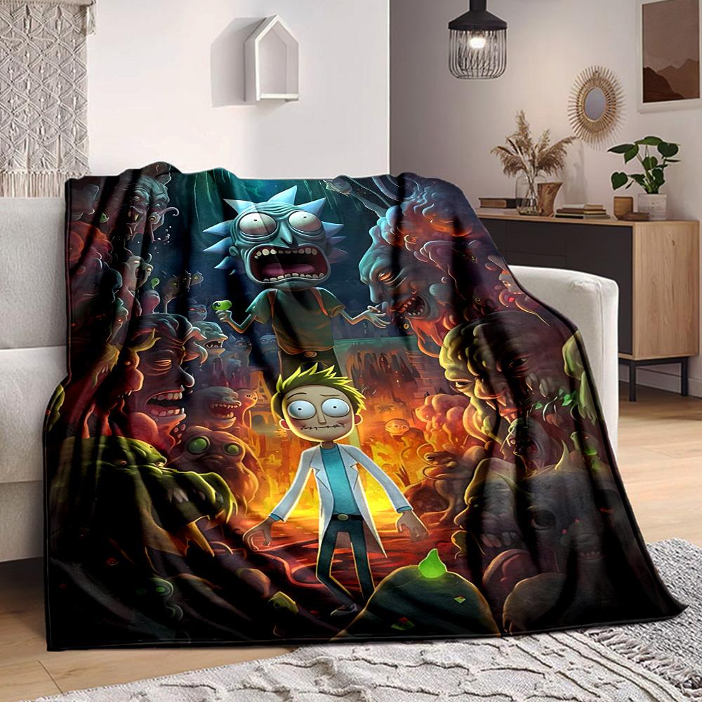 1 szt. Koc Rick i Morty Lekki flanelowy narzuta na sofę, łóżko, podróż, kemping, salon, biuro, kanapę, krzesło i łóżko