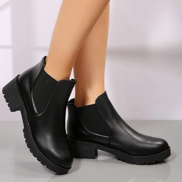 Large Size Round Head Square Heel Elastic Black Fashion Boots Autumn and Winter New Short Tube European and American Women's Boots