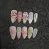 Handcrafted Press-On Nails With Floral Carving Design Thin Fit Women Stylish Manicure