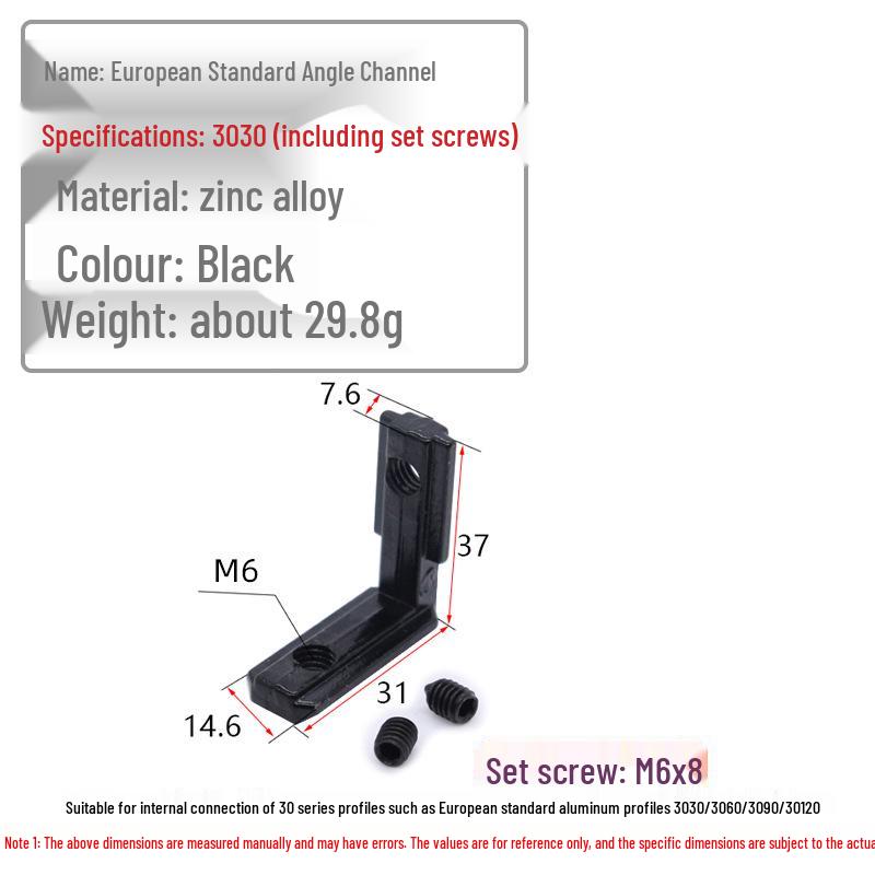 European Aluminum Profile Accessories: Silver Internal Corner & Black Right Angle Connector
