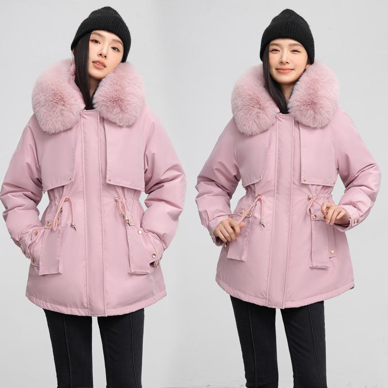 Pie overcome women's new winter new velvet cotton-padded coat, small waist thickened warm big fur collar jacket