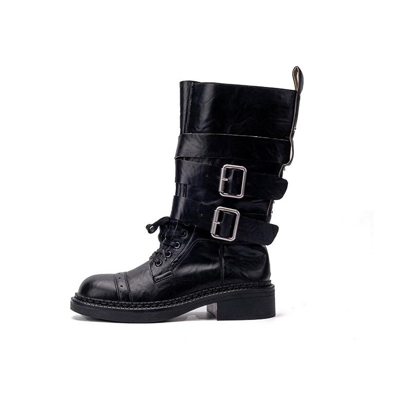 Retro British Martin Boots Women's Early Autumn New Thick Heel Belt Buckle Boots Locomotive Boots Versatile Platform Knight Boots