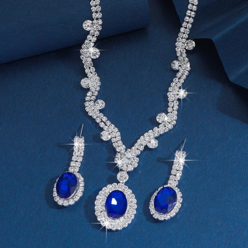 3Pc Women'S Stylish Stylish Copper Claw Chain Geometric Gem Pendant Necklace Earrings Jewelry Set Bridal Wedding Occasion Banquet Gathering Party