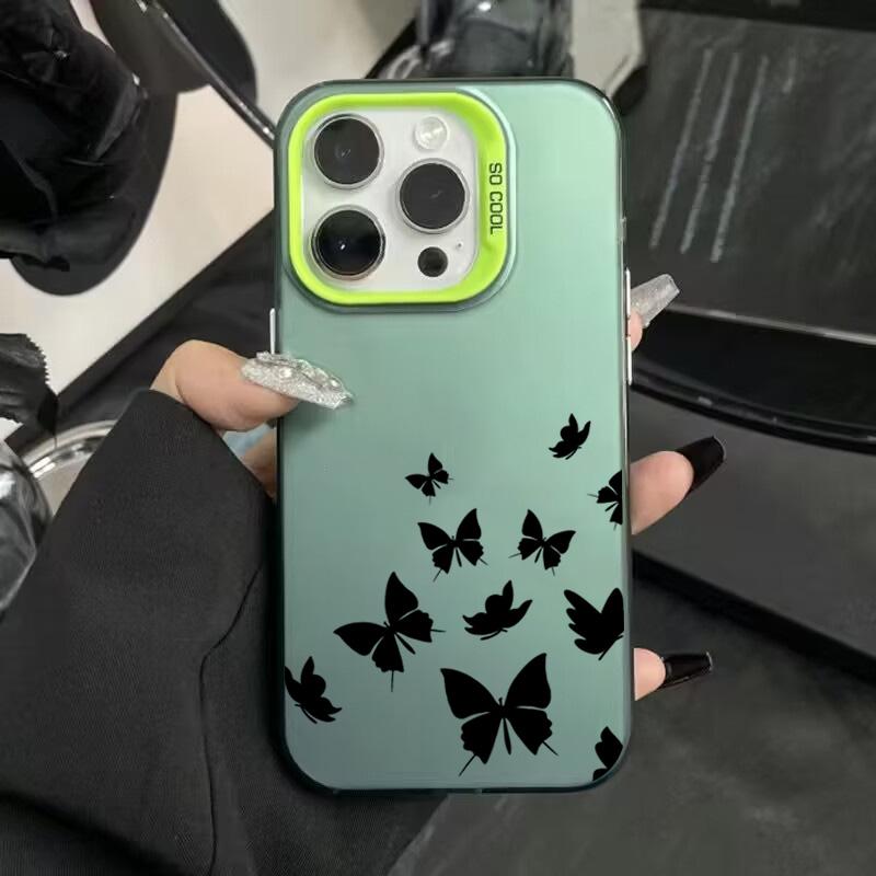 For iPhone 15 Pro 16 Plus 14 Pro Max 13 12 11 X XS XR 7 8 SE Shockproof Drawing Butterfly Lens Protect Plating Cover Case