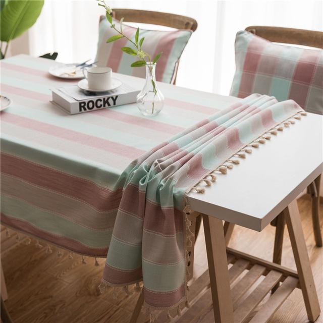 

Полосатая скатерть для современного дома, свадебного украшения, скатерть для стола с кисточками из полиэстера, прямоугольная скатерть 60x60cm розовый