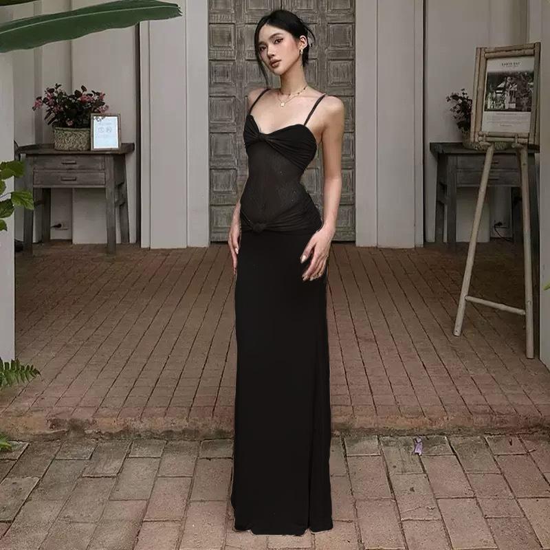 Nuevo Vestido de Verano con Tirantes Encaje Transparente Delgado Sexy Estilo Europeo y Americano