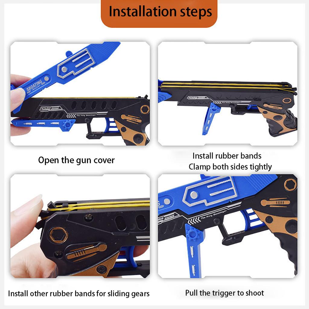 Large Flip Rubber Band Pistol Submachine Gun Children's Toys To Eat Chicken Harmless Rubber Band Pistol 60 Rubber Bands.