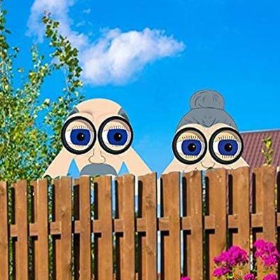 Nosy Old Man And Lady Fence Decoration,Outdoor Funny Garden Yard Fence Art Decor