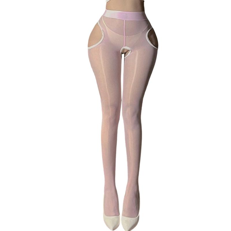 Sheer Silk Stockings Garter Belt Suspender Pantyhose for Women See Through Open Crotch Cutout Tights Leggings Lingerie