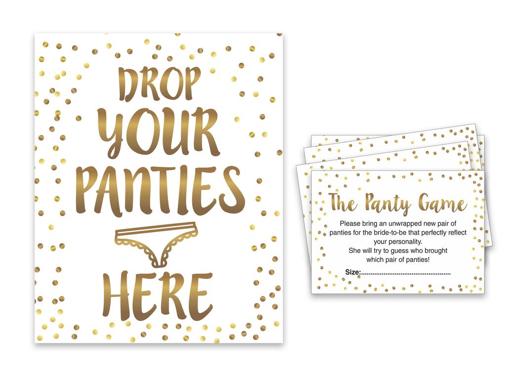 Inkdotpot Bridal Shower Game 1 SignA    30 Size CardsA  White Gold Confetti Girls Night Out Bachelorette Party Drop Your Panties