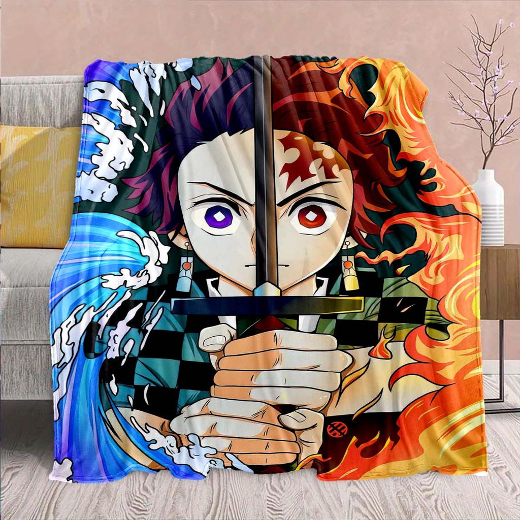 Demon Slayer Anime Flannel Blanket - Soft Warm Perfect for Sofa, Bedding Camping Travel Office Home Decor -QJY